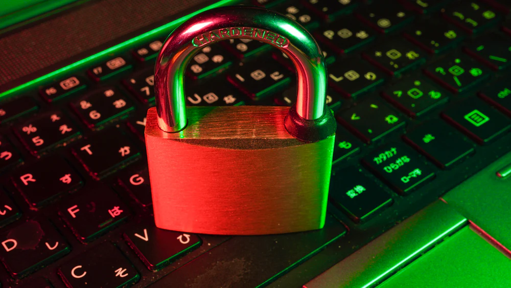 Padlock on a computer keyboard