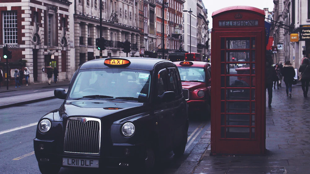 Black taxi on a London street